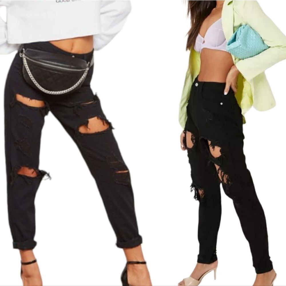 MISSGUIDEDRiot High Rise Ripped Mom petite Jeans. - Picture 3 of 13